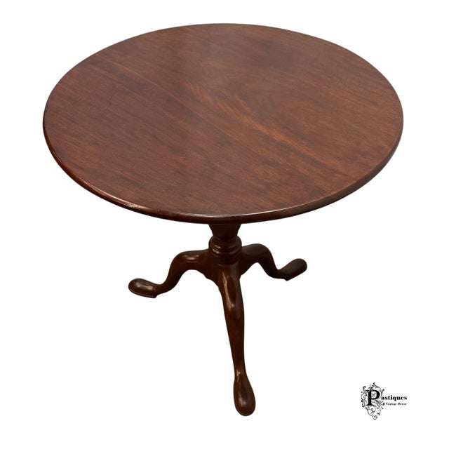 Wood Vintage Traditional Chippendale Style Mahogany Tilt Too Accent Table For Sale - Image 7 of 10