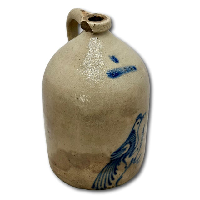 Excellent Large 3 Gallon Size Antique 1870s American Blue Bird Decorated Stoneware Jug by Whites in Utica New York For Sale - Image 9 of 18