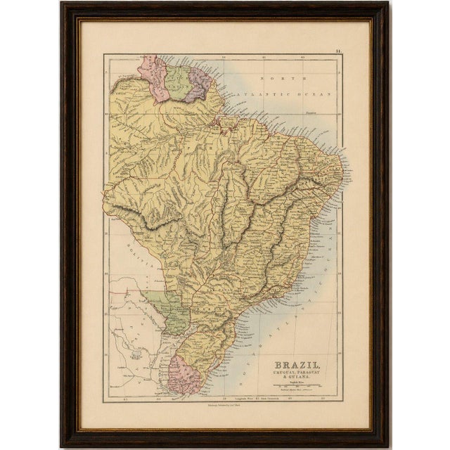 Title: antique brazil map, uruguay, paraguay & guiana, bartholomew 1884 this detailed antique map of brazil and...