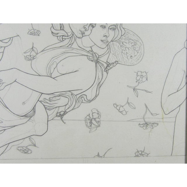Mid-Century Modern 1970s Pencil Drawing of Two Flying Lovers For Sale - Image 3 of 8