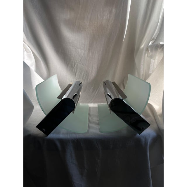 Vintage Wall Lights in Chrome and Sandblasted Glass, 1980s, Set of 2 For Sale - Image 11 of 12