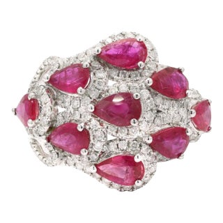 18k White Gold 2.01 Carat Ruby and Diamond Cocktail Ring Size 7 For Sale