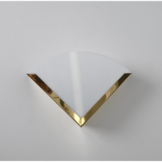 Italian Triangular Sconce in Brass and White Acrylic Glass, 1970s For Sale - Image 4 of 18