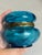 Late 19th Century Antique Victorian Attributed to Moser Vanity Powder Jar Painted Blue Bohemian Glass Brass Hinge For Sale - Image 5 of 12