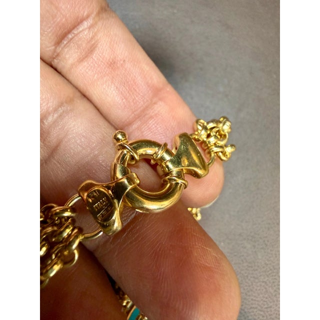 2020s 60 Ct Natural Sleeping Beauty Turquoise Necklace, Three Charm 18 Kt Gold For Sale - Image 5 of 8