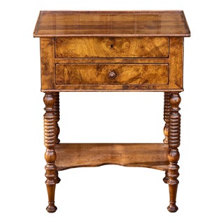 Midcentury English Walnut Side Table with Drawers and Turned Legs For Sale