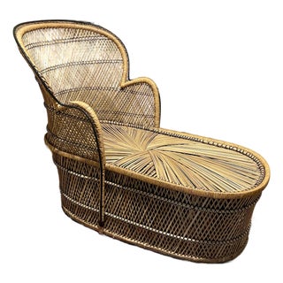Vintage Rattan Peacock Chaise Lounge Chair For Sale