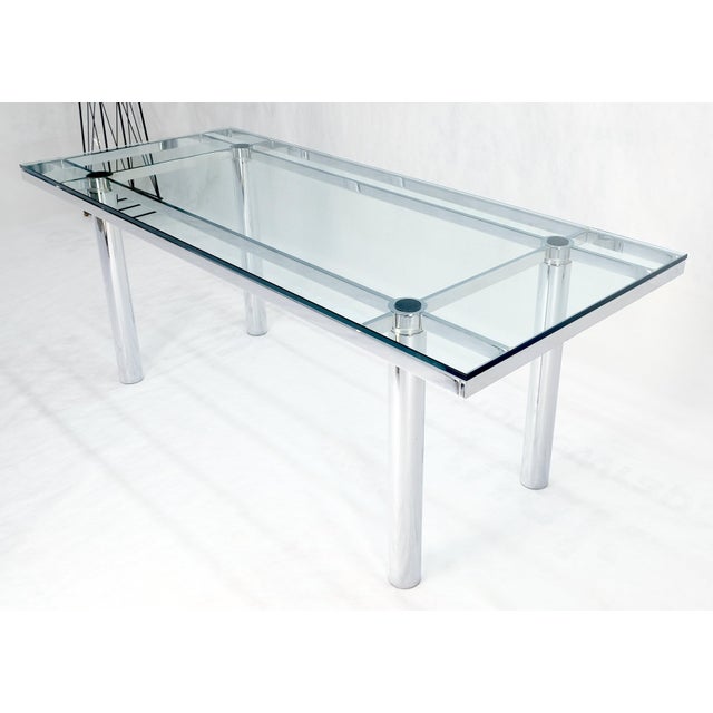Tobia Scarpa Chrome Base Rectangle Glass Top 4 Cylinder legs Dining Table Mint! For Sale - Image 6 of 12