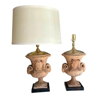 Pair French Terracotta Neoclassic Style Table Lamps For Sale