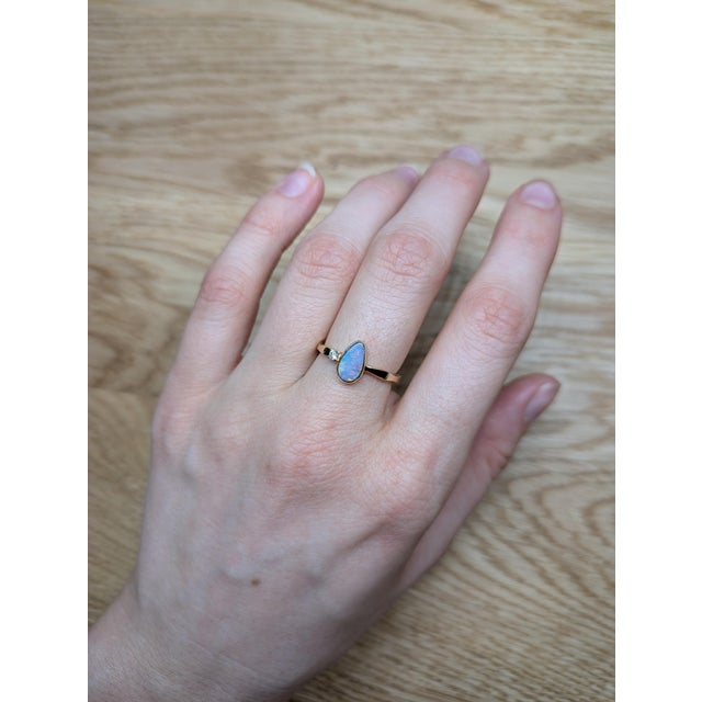 Australian Boulder Opal Ring With a Diamond Accent in Solid 14k Yellow Gold, Size 6.75 For Sale - Image 9 of 9