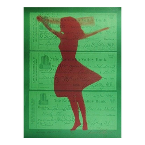 Joanne Seltzer, 1970s Pop Art "Dancing Lessons #2" Green, Pink Silkscreen Mod Ballet Girl Print, 1978