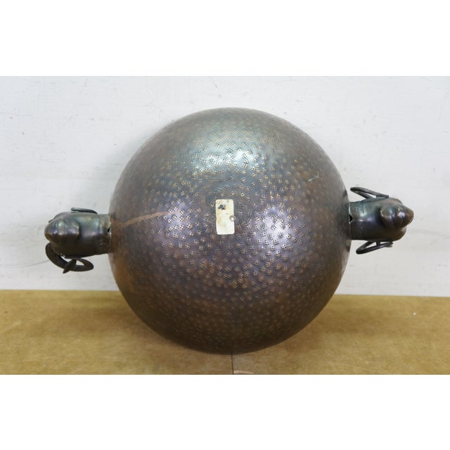 Brown Vintage Hammered Brass Rams Bust Head Centerpiece Bowl 18" For Sale - Image 8 of 15