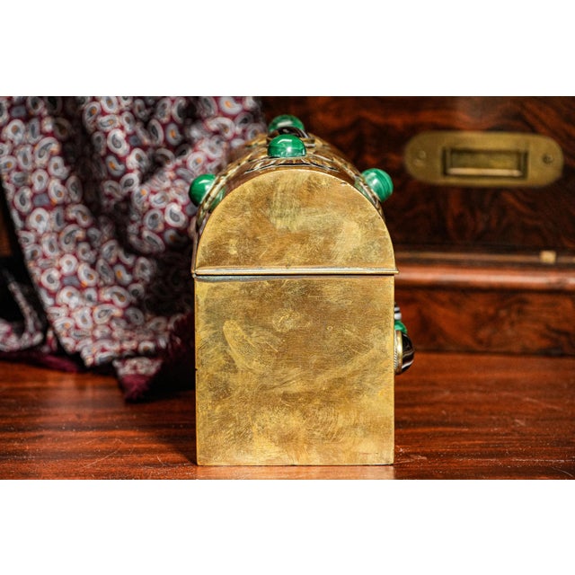 Stunning Cabochon Gemstone Antique Victorian Domed Brass Metal Desk Casket Box Home Decor For Sale - Image 10 of 14