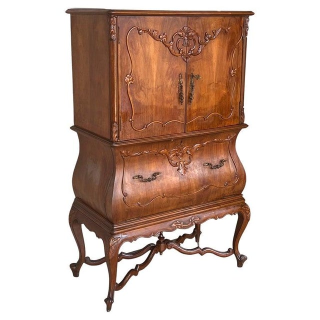 Mid-Century Modern Spanish Walnut Wood and Mirror Bar Cabinet, 1940s For Sale - Image 11 of 11