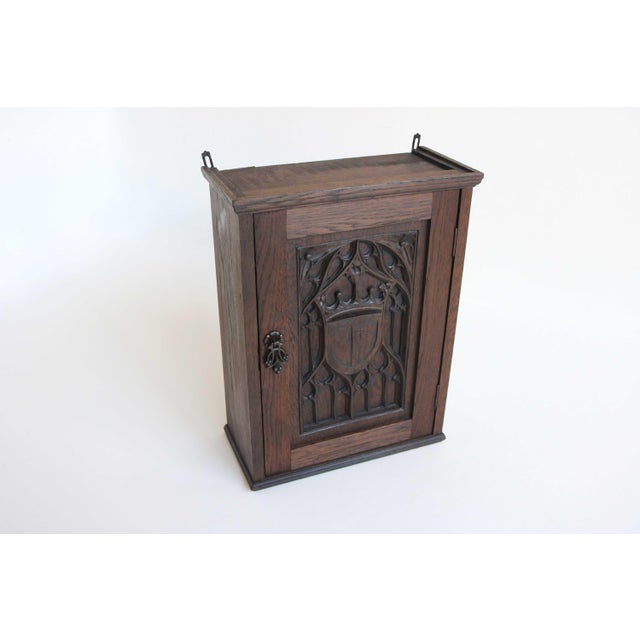 Wood Antique French Neo-Gothic Wall Cabinet in Hand-Carved Wood, 19th Century For Sale - Image 7 of 13