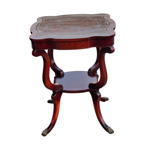 Pair of 1940 Regency Style Leather Top Maple Wood Tables. For Sale - Image 4 of 13