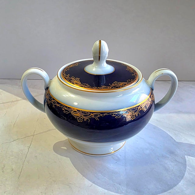Vintage Rosenthal Cobalt Blue & Gold Porcelain Tea / Dinner Set - 6 Place Settings, Teapot, Lidded Sugar Bowl For Sale - Image 9 of 9