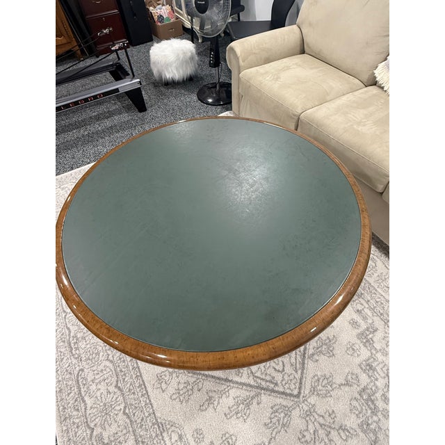 Late 20th Century Vintage Jimeco Colombian Green Goatskin/Parchment Round Pedestal Dining Table For Sale - Image 5 of 8
