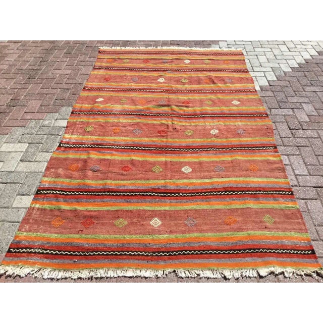 Vintage Striped Turkish Kilim Rug - 67" X 106" For Sale - Image 10 of 10
