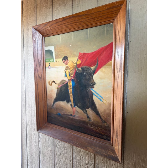 Spanish 1947 Mid-Century Spanish Bullfighting Oil Painting of Matador Manolete by M. Merrill For Sale - Image 3 of 12
