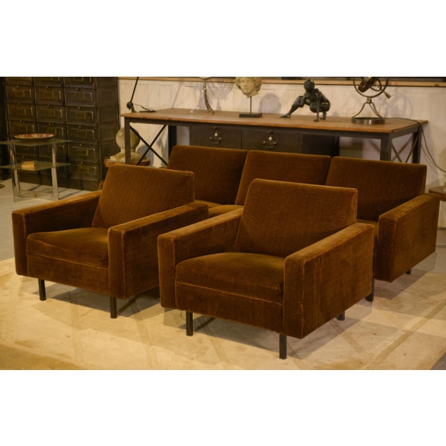 Brown Velvet Sofa and Chairs, 1960s, Set of 3 For Sale - Image 3 of 17