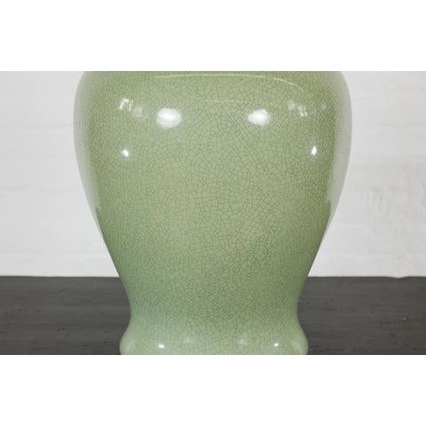Crackle Green Celadon Lidded Vase with Stylized Foo Dog Finial For Sale - Image 9 of 12