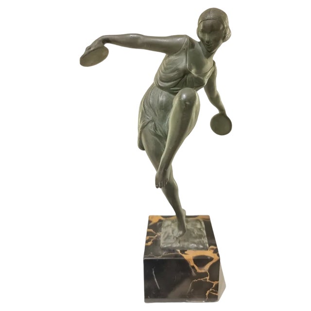 Art Deco Figurine of Dancing Woman with Cymbals by Fayral for Verrier, 1920s For Sale