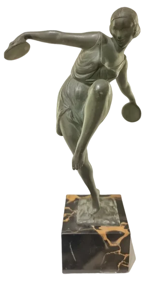 Art Deco Figurine of Dancing Woman with Cymbals by Fayral for Verrier, 1920s