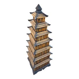Vintage Chinoiserie Split Reed Bamboo Pagoda Tower For Sale