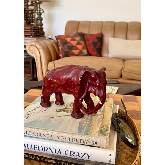 Metal Hollywood Regency Elephant, Circa 1960s, in Cinnabar Red For Sale - Image 7 of 7