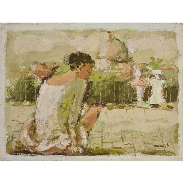 1970s Franco Marzilli, Ballerina with View of Rome, Oil Painting, 1970s For Sale - Image 5 of 5