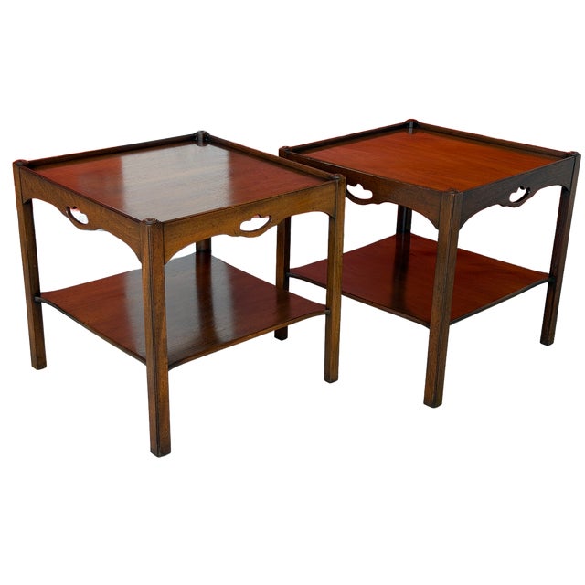 1960's Mid Century Kittinger Walnut Two-Tier Side Tables - A Pair For Sale - Image 9 of 13