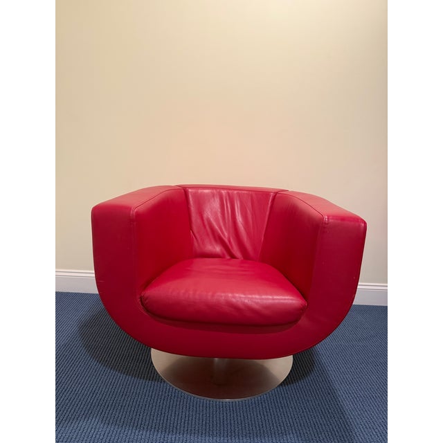 Contemporary Pair of B&b Italia Tulip Chairs in Red Leather For Sale - Image 3 of 9
