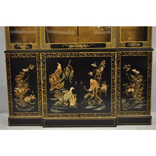 Drexel Drexel Et Cetera Chinoiserie Black Lacquer Decorated Breakfront China Cabinet For Sale - Image 4 of 12