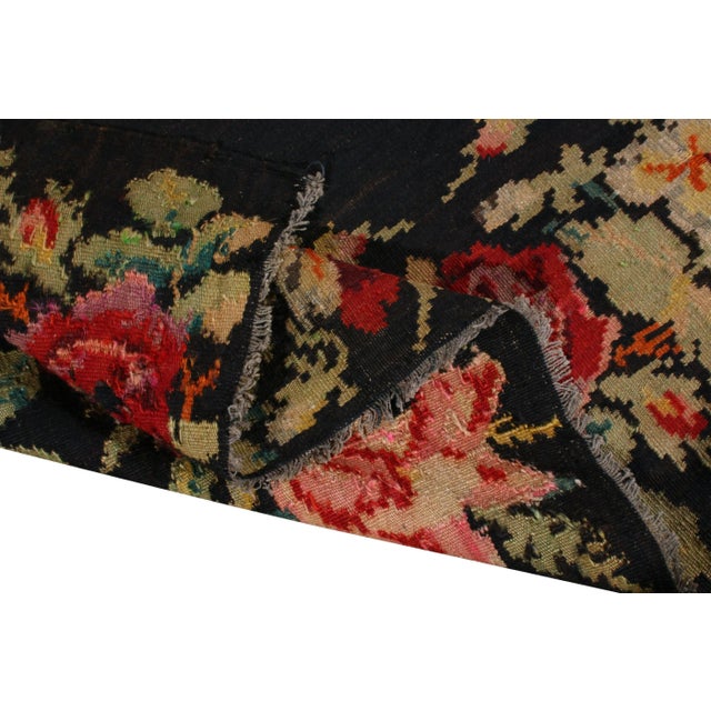Vintage Bessarabian Kilim Black Green and Pink Romanian Wool Flat Weave Rug For Sale In New York - Image 6 of 6