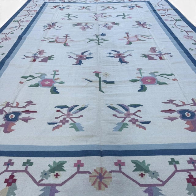 Indian Oversize Handmade Indian Pastel Flatweave | Dhurrie Kilim | 12x17 For Sale - Image 3 of 6