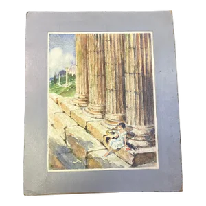 1970’s Original Expressionist Woman in Athens Painting “Temple of Zeus”
