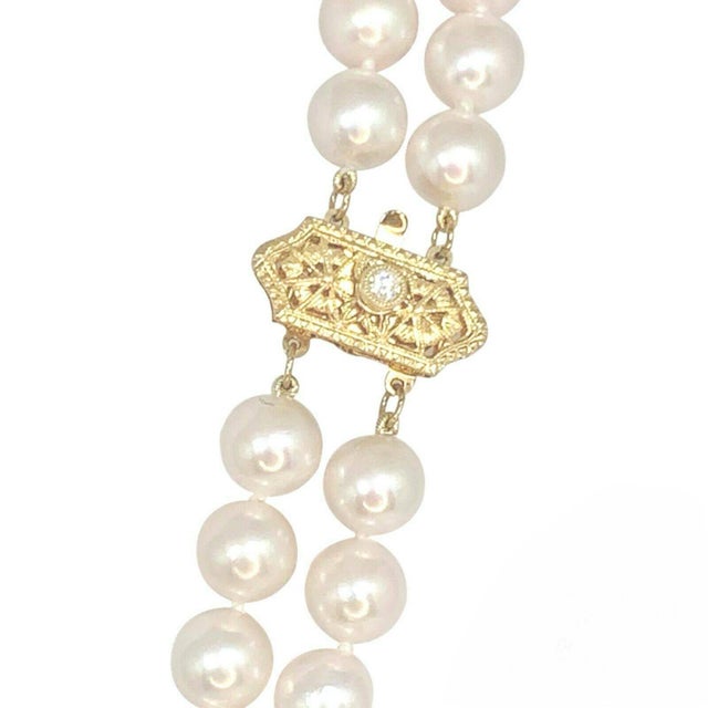 Diamond Akoya Pearl 14 Karat 2-Strand Necklace Certified For Sale - Image 14 of 15