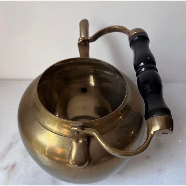 Mid-Century Modern Vintage Brass Tea Pot With Wooden Handle For Sale - Image 3 of 11