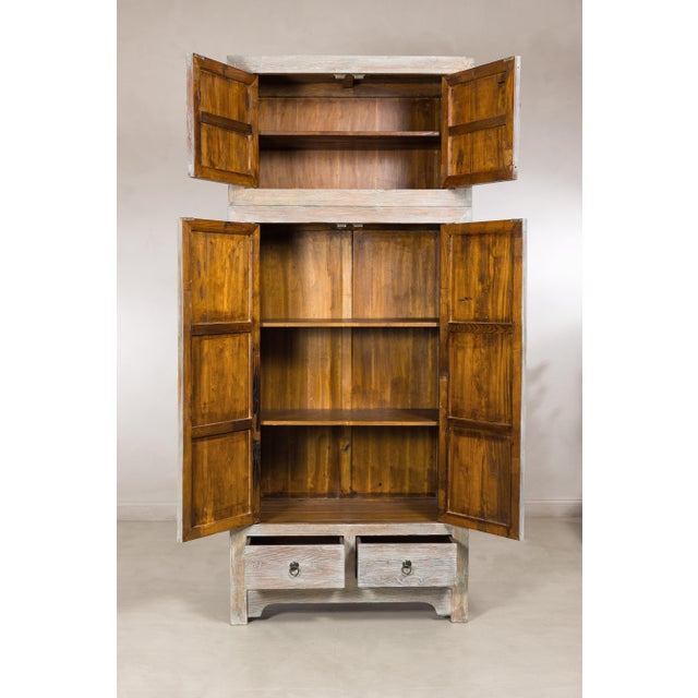 Vintage Chinese Whitewashed Elm Compound Cabinet, Mid-20th Century For Sale - Image 17 of 17