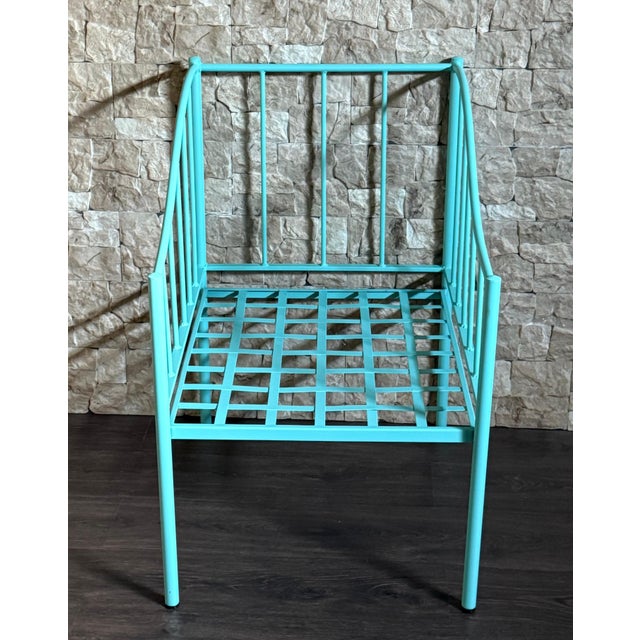 Wrought Iron Turquoise Lounge Chair for Outdoor with Grid Seat For Sale - Image 18 of 18