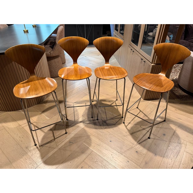 Walnut Barstools With Metal Legs (Set of 4, Cherner Company) For Sale - Image 9 of 17