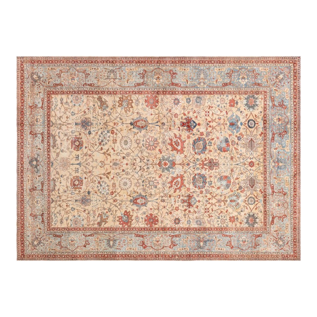 Antique Persian Tabriz Botanic Handmade Wool Rug For Sale