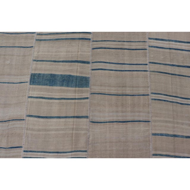 Vintage Turkish Kilim Rug With Blue and Cream Stripes 8'0"x14'2" For Sale In Atlanta - Image 6 of 10