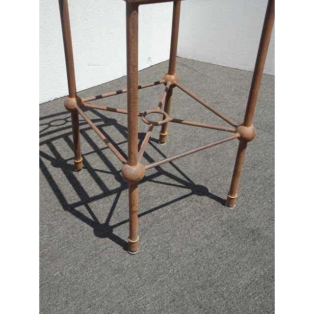 Set Three Vintage Rustic Spanish Style Iron Barstools Crackle Finish No Cushions For Sale - Image 11 of 12