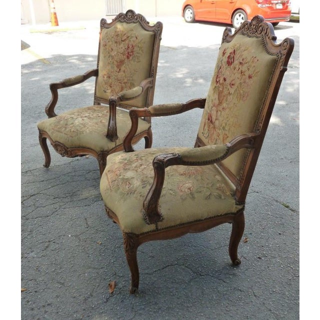 20th Century French Petit Point Needlepoint Seat Bergere Chairs a