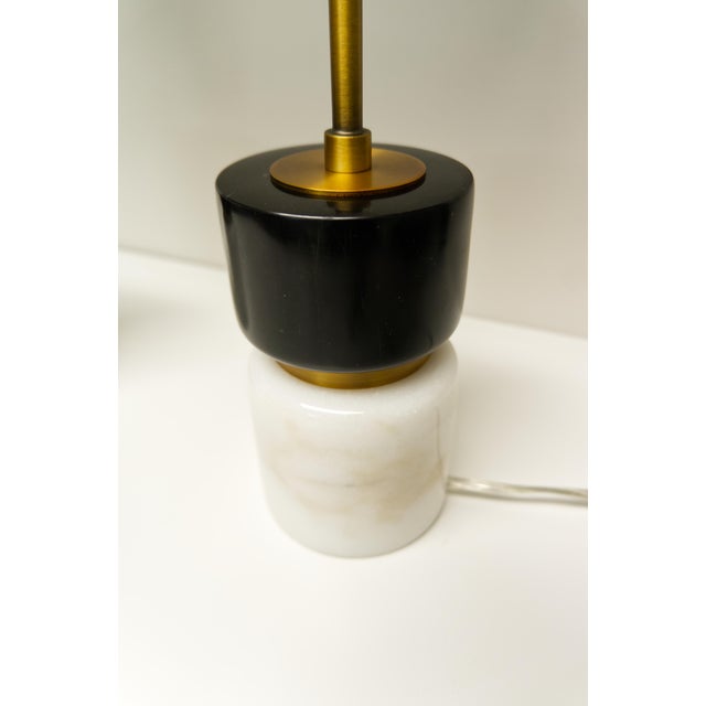 Contemporary Black & White Stone Table Lamps With Brass Finish Fittings a Pair For Sale In Louisville - Image 6 of 8