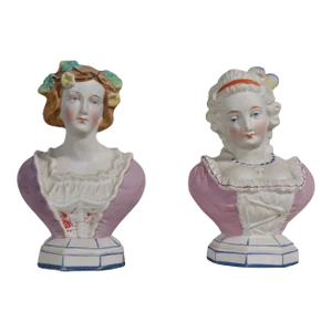 2 German Porcelain Bust Figurines C. 19th C