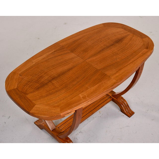 French Art Deco Oval Coffee Table With Reeded Trestle Base For Sale - Image 10 of 11