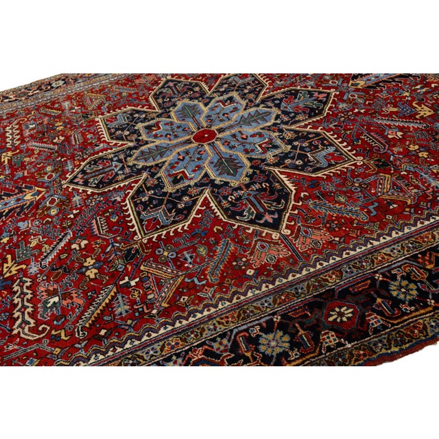 10x18 Antique Persian Heriz Red Rug – Oversized Hand-Knotted Wool Masterpiece For Sale - Image 4 of 11